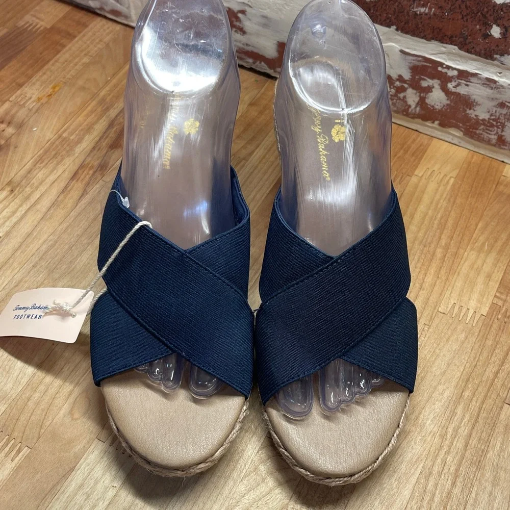 Tommy Bahama Suzette Navy Blue Espadrille Wedge Sandals Womens 8M PL251196 NEW